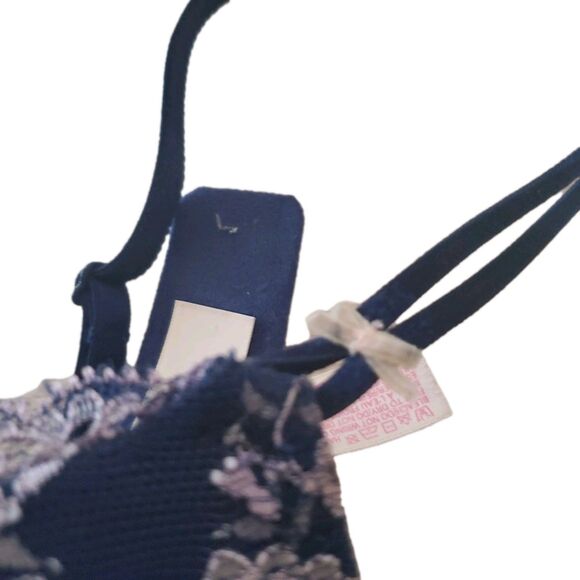 Victoria Secret Demi Padded Bra 34B ID# 36007072 Navy Pink Lace Bows Push Up - Picture 8 of 11